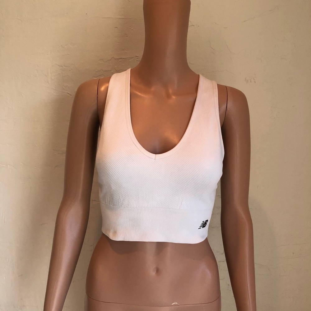 NB New Balance Activewear White Sports Bra Women’s Size L Elastic Back Straps